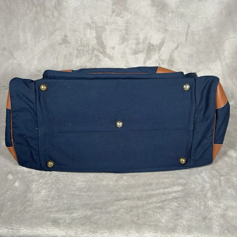 Vtg LL Bean Navy Canvas Leather Duffle Bag Shoulder Strap 22x12x10 43L